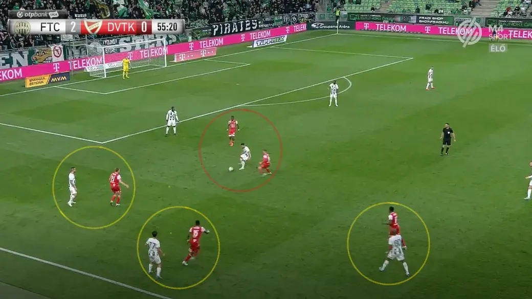 A Diósgyőr első minőségi presszingje megzavarta a Ferencvárost és gól is lett belőle (Forrás: m4sport.hu)