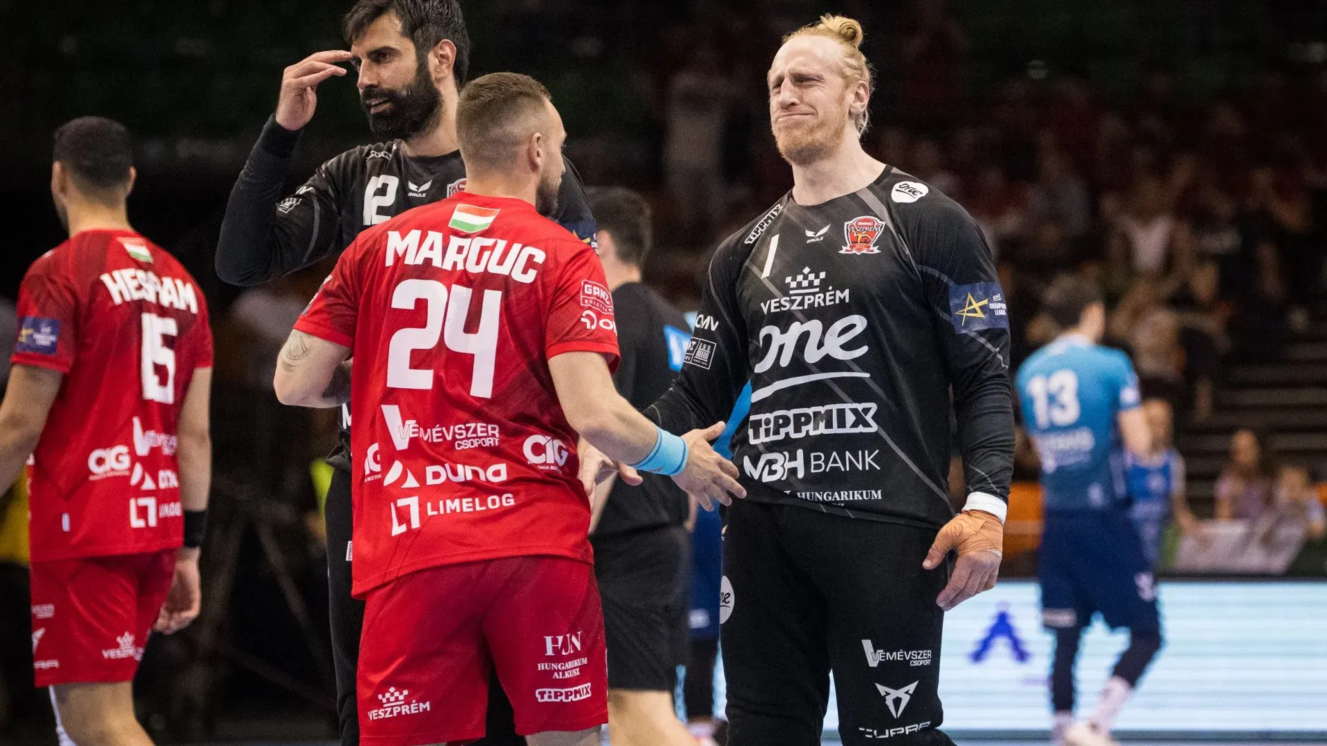 Mikael Appelgren döntetlennél a hosszabbításra készült, de aztán sokkal jobb dolog történt vele (Fotó: Peka Roland/handballveszprem.hu)